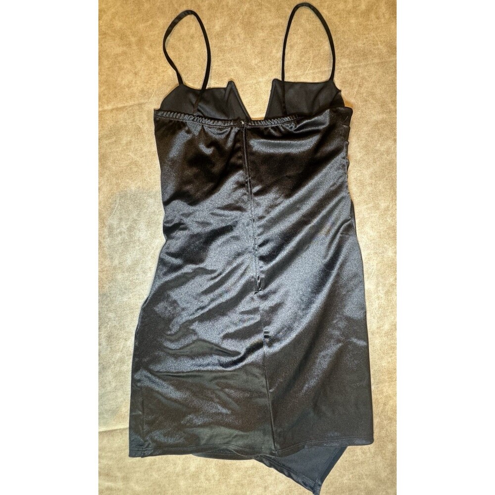 Windsor Junior Women’s Black Satin Draped Sweetheart Cocktail Mini Dress SMALL S - Picture 8 of 9